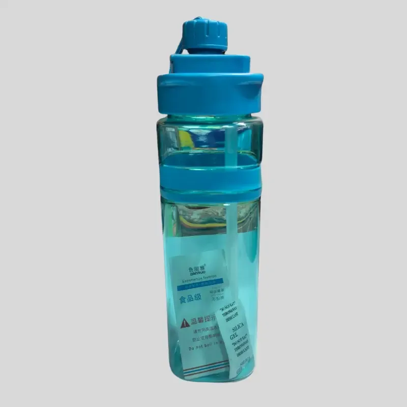 Clear Blue Water Bottle with Measurement Scale, 600ml Transparent Gradient Blue Water Bottle with Carrying Loop