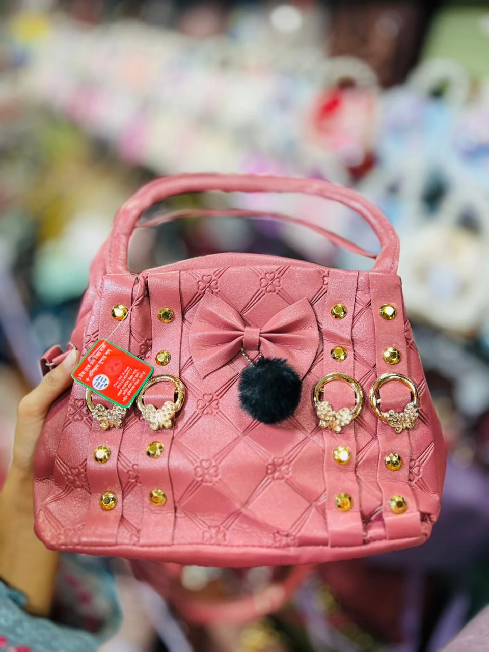 Premium Pink Designer Handbag with Golden Accents