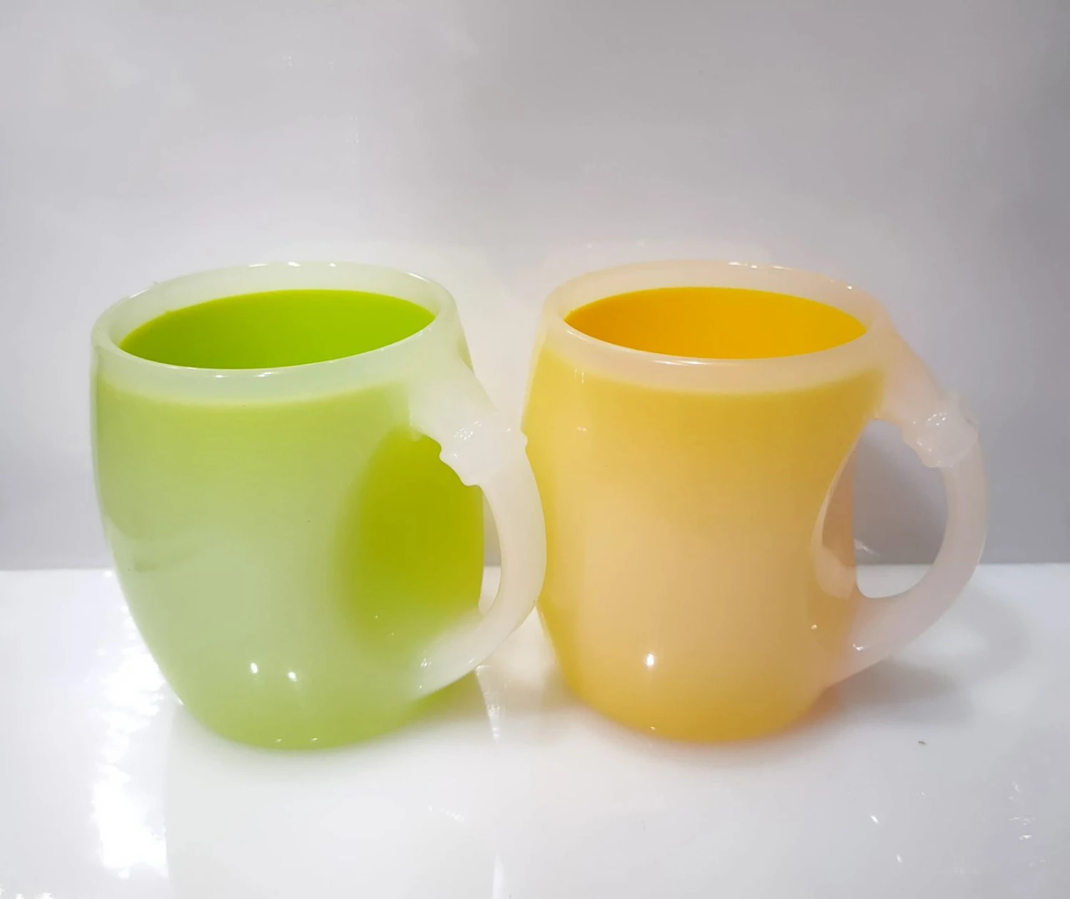 Pastel Green & Yellow Mug , Refreshing Tea Mug Pair  Frosted Glass Finish Magic Mugs