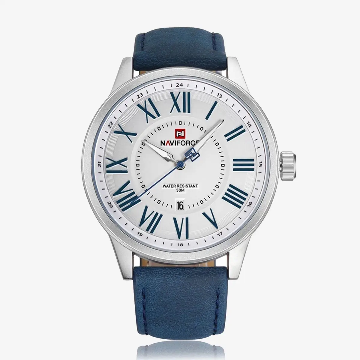 NAVIFORCE NF9126 - Blue Leather Analog Watch for Men - Blue & Silver