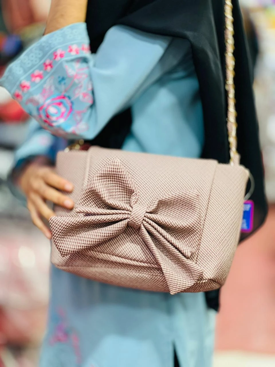 Premium Textured Bow Stylish Shoulder Bag