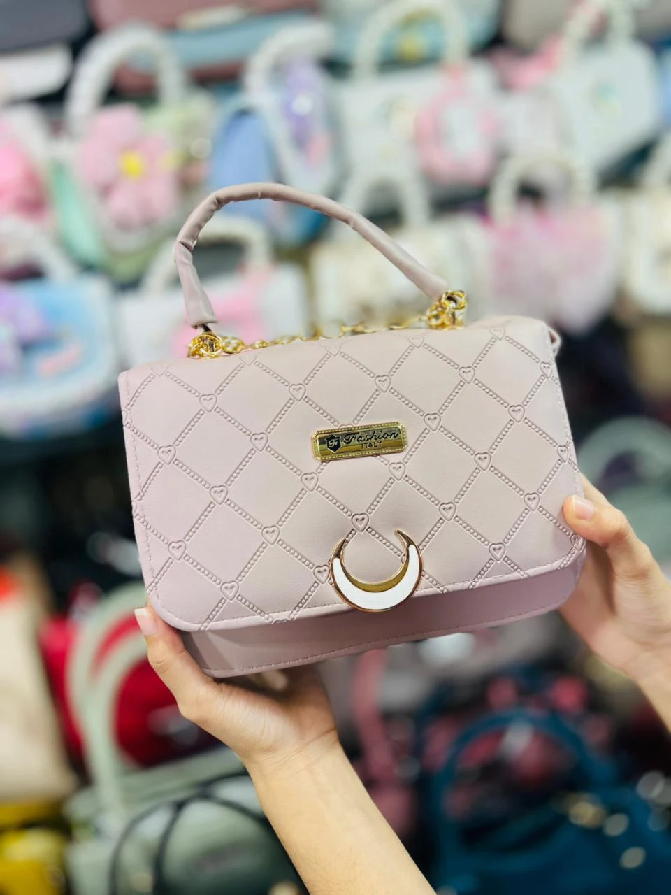 Premium Fashion Italy Quilted Heart Handbag - Nude Pink
