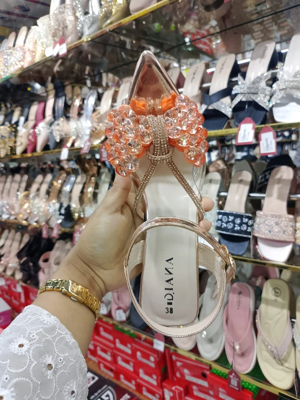 Premium Rose Gold Pointed Toe Party Sandals with Stone Work DIANA Rose Gold Embellished Party Heels.