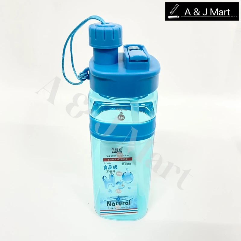 Motivational Blue Water Bottle with Time Marker, Clear Blue Hourly Hydration Tracker Bottle, Aesthetic Transparent Blue Goal-Setter Bottle.